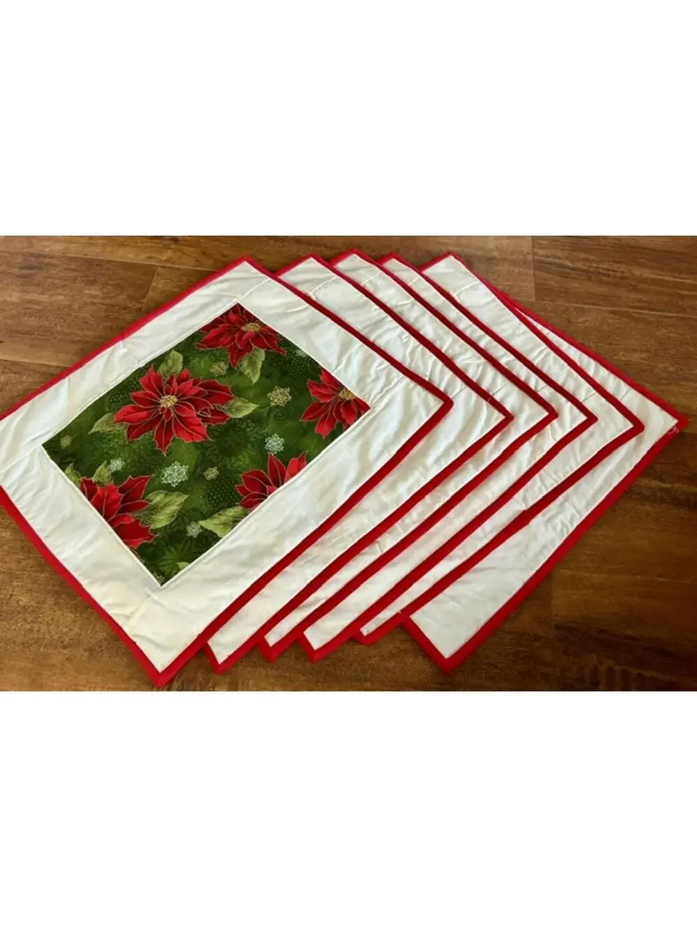 Set of 6 Handmade Christmas Poinsettia Quilted Placemats
